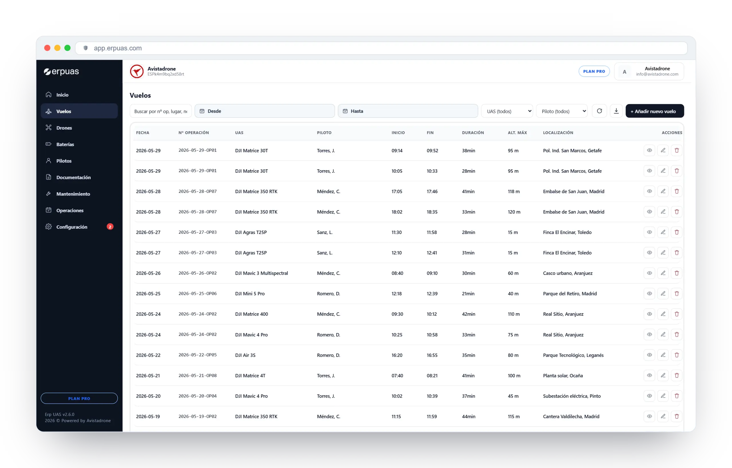 Logbook digital vuelo Drones